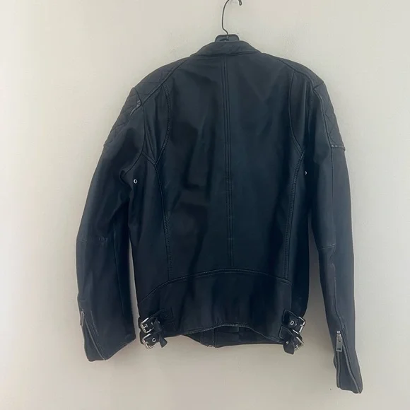 Diesel vintage Black sheepskin Leather Jacket with Quilted Shoulders